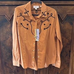 Panhandle Slim Saddle Brown Embroidered Women's Shirt with bucking horse on back